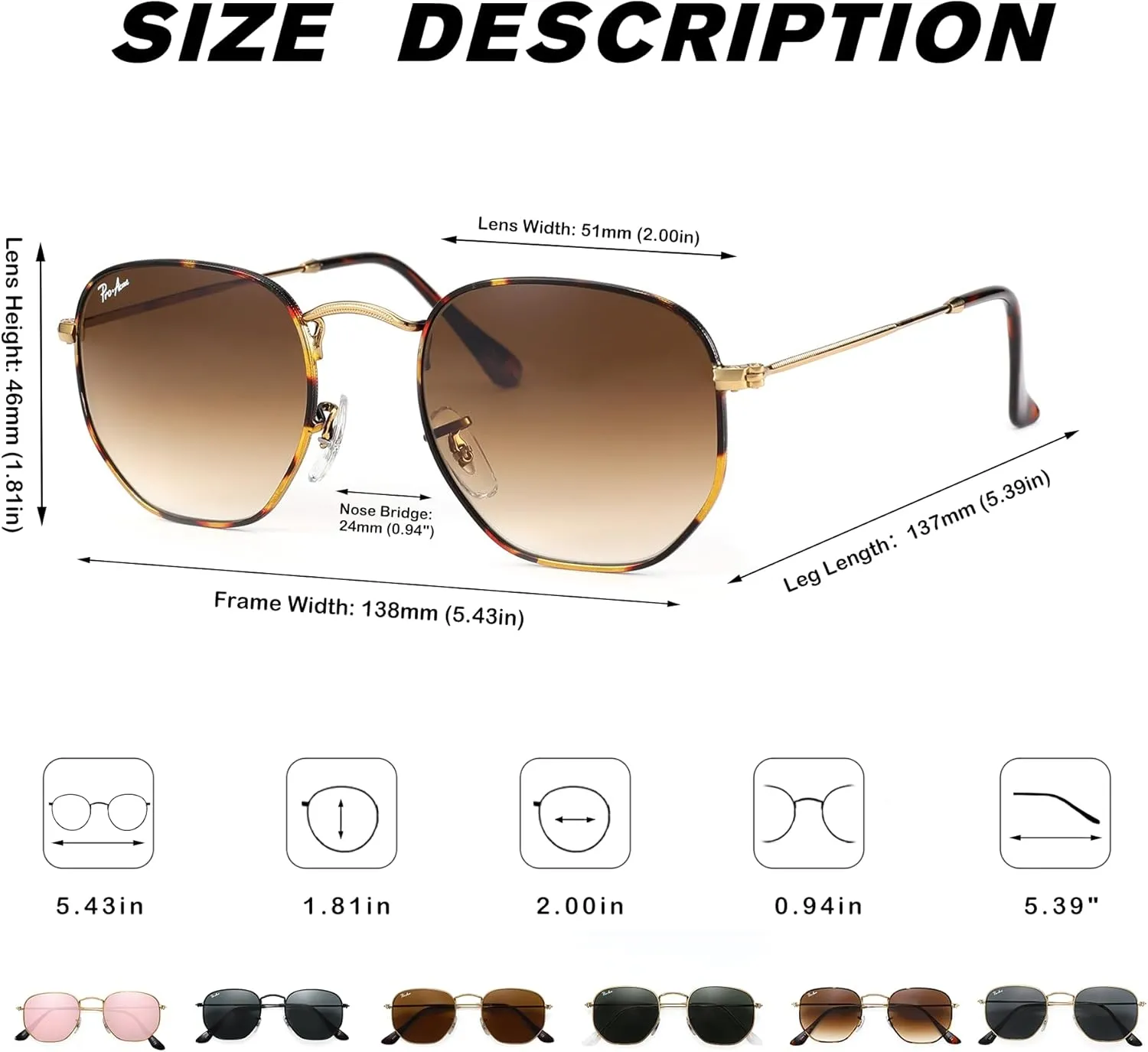 Pro Acme Small Square Sunglasses for Women Men 100% Real Glass Lens Hexagonal Frame