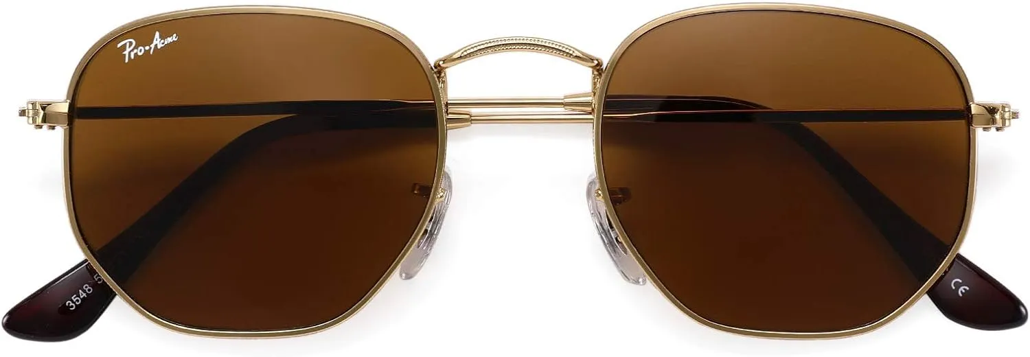 Pro Acme Small Square Sunglasses for Women Men 100% Real Glass Lens Hexagonal Frame