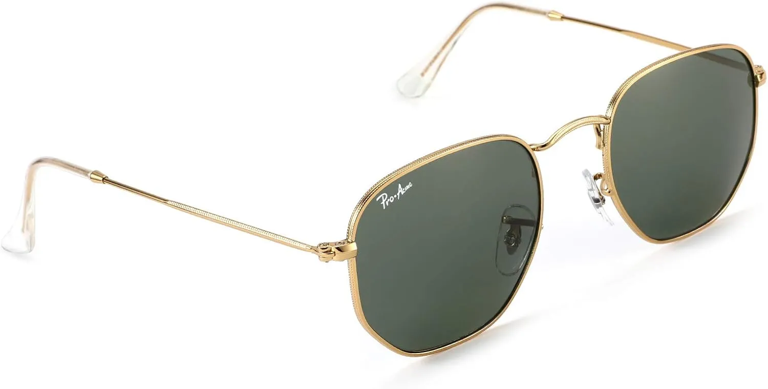 Pro Acme Small Square Sunglasses for Women Men 100% Real Glass Lens Hexagonal Frame