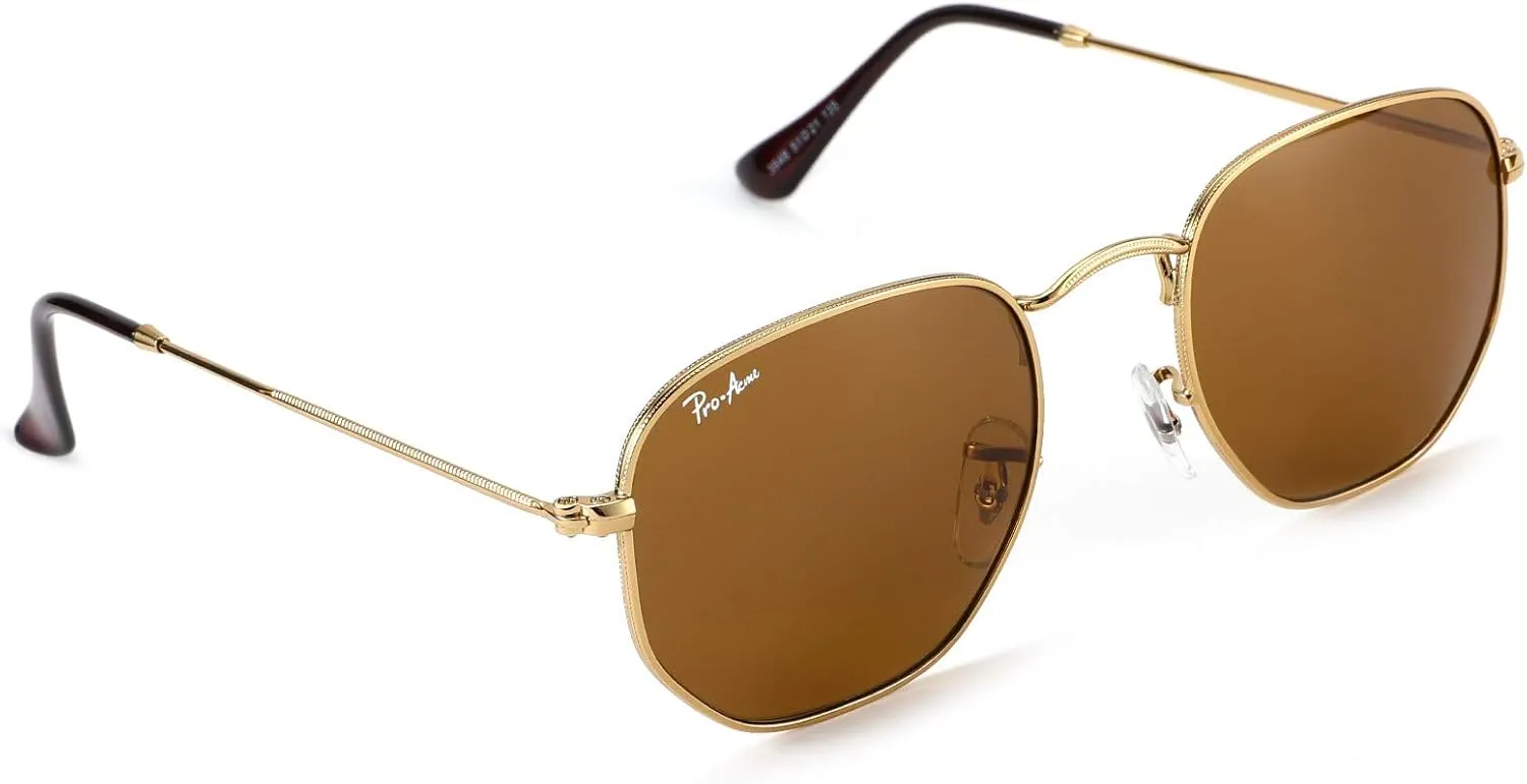 Pro Acme Small Square Sunglasses for Women Men 100% Real Glass Lens Hexagonal Frame