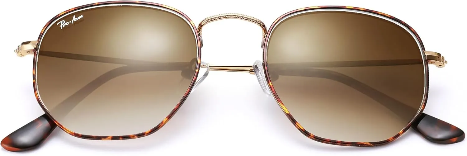 Pro Acme Small Square Sunglasses for Women Men 100% Real Glass Lens Hexagonal Frame
