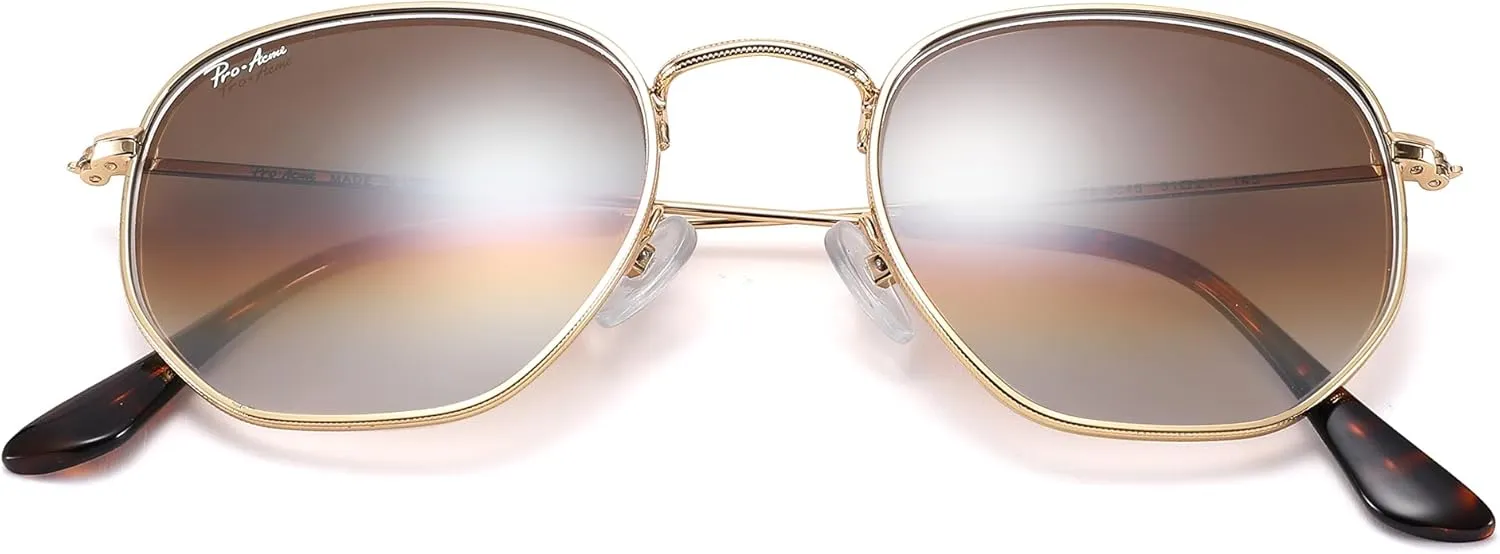 Pro Acme Small Square Sunglasses for Women Men 100% Real Glass Lens Hexagonal Frame