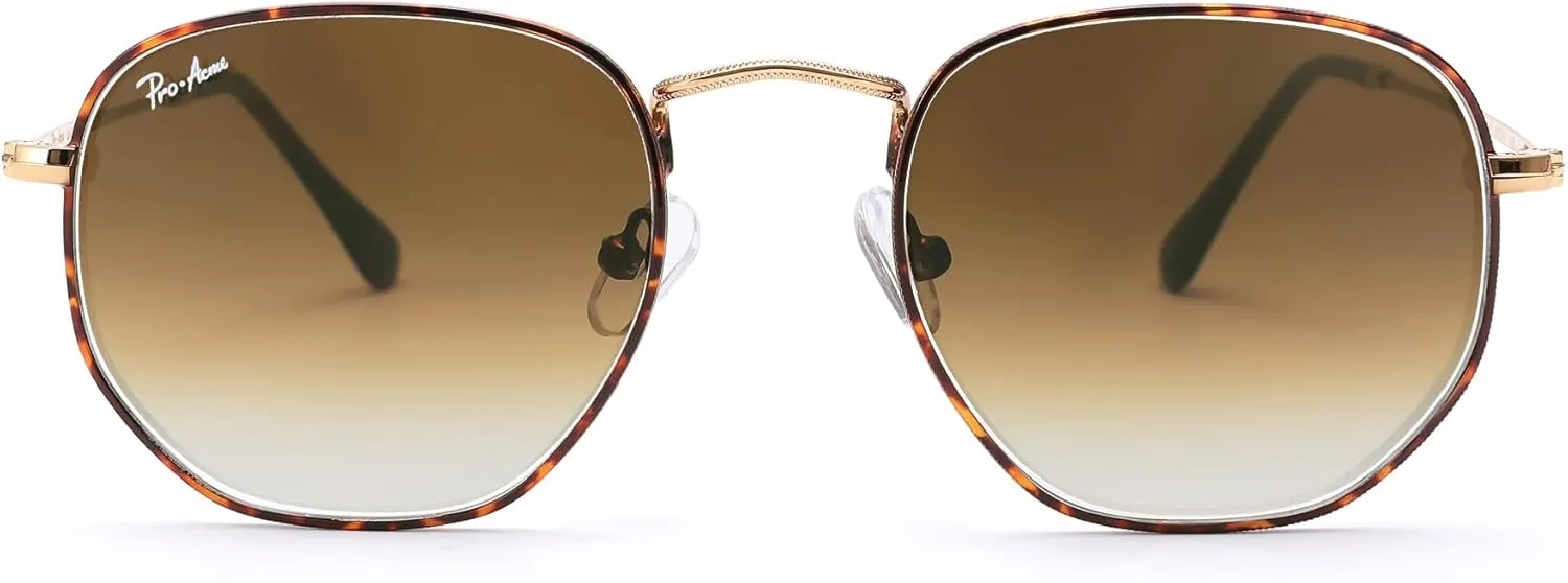 Pro Acme Small Square Sunglasses for Women Men 100% Real Glass Lens Hexagonal Frame
