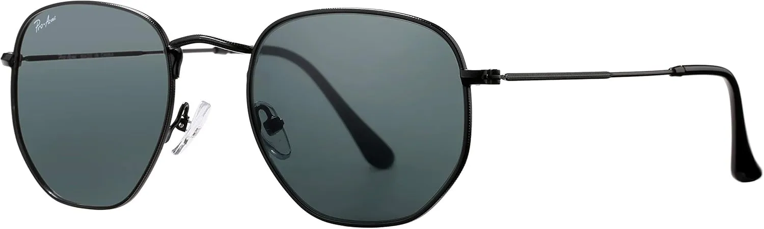 Pro Acme Small Square Sunglasses for Women Men 100% Real Glass Lens Hexagonal Frame