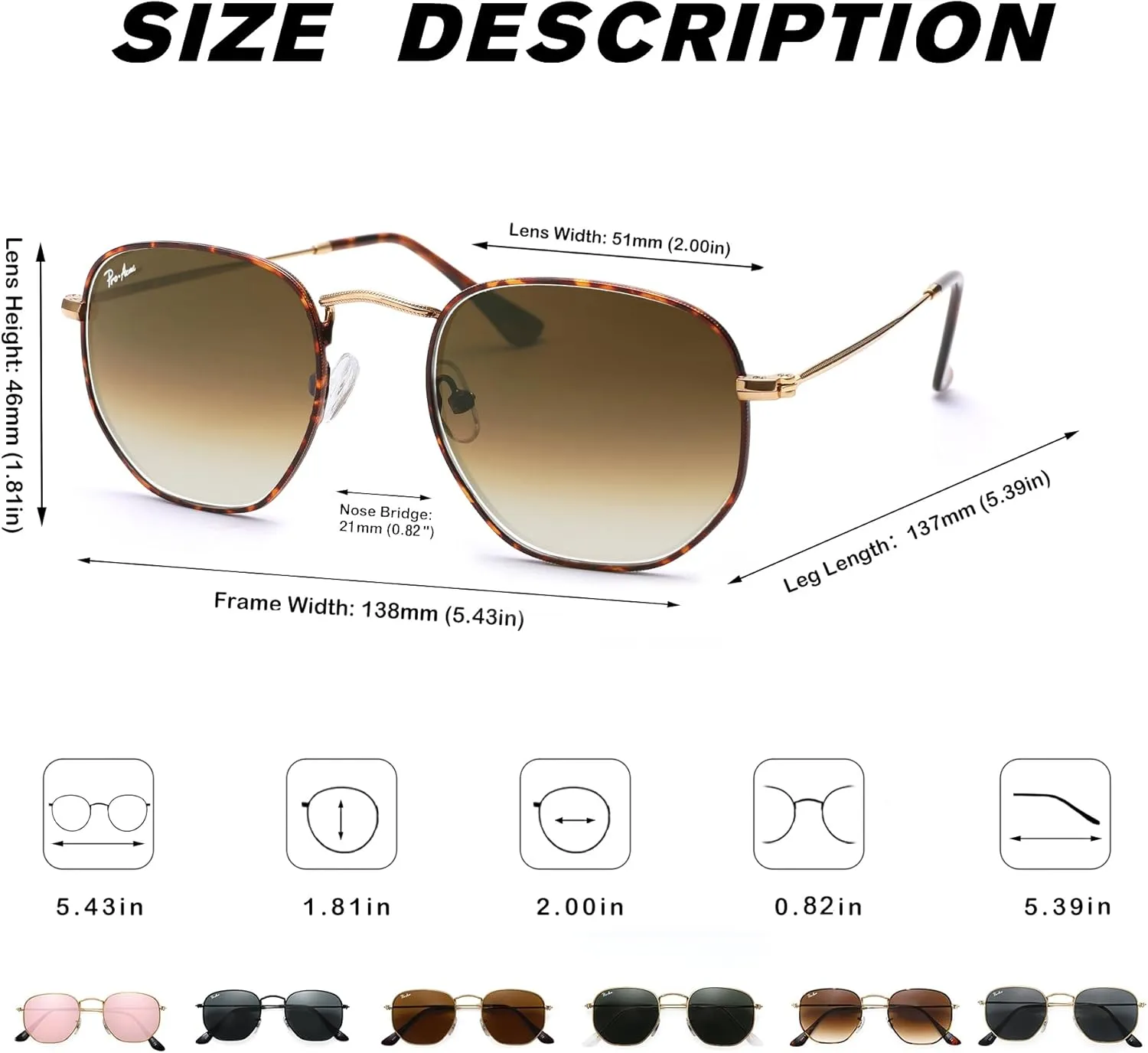 Pro Acme Small Square Sunglasses for Women Men 100% Real Glass Lens Hexagonal Frame