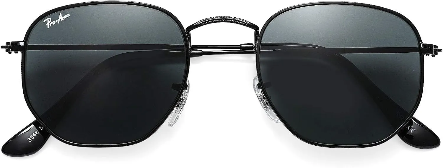 Pro Acme Small Square Sunglasses for Women Men 100% Real Glass Lens Hexagonal Frame