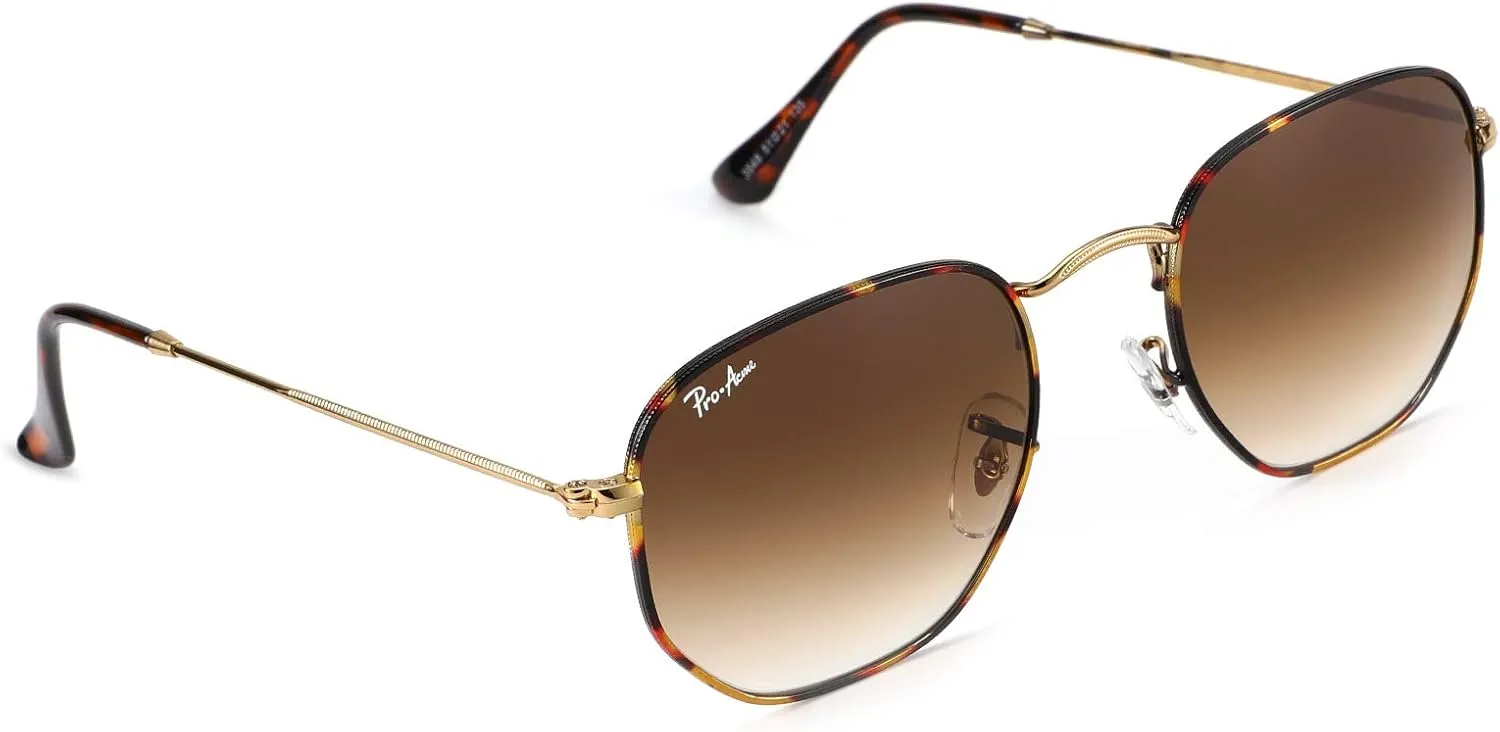 Pro Acme Small Square Sunglasses for Women Men 100% Real Glass Lens Hexagonal Frame