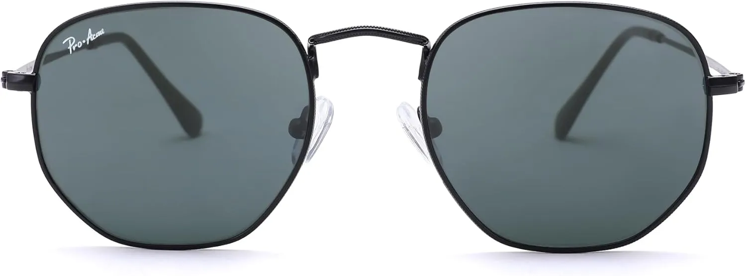 Pro Acme Small Square Sunglasses for Women Men 100% Real Glass Lens Hexagonal Frame
