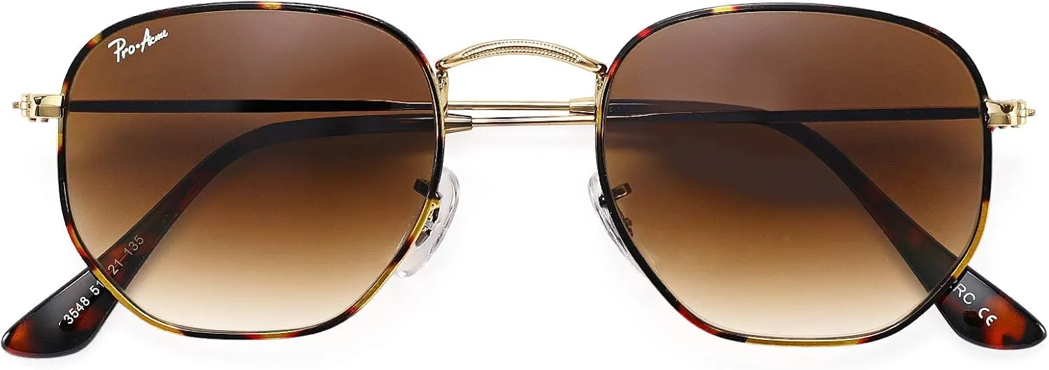 Pro Acme Small Square Sunglasses for Women Men 100% Real Glass Lens Hexagonal Frame