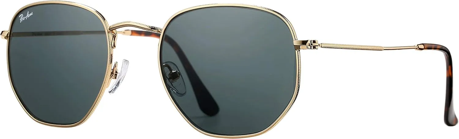 Pro Acme Small Square Sunglasses for Women Men 100% Real Glass Lens Hexagonal Frame