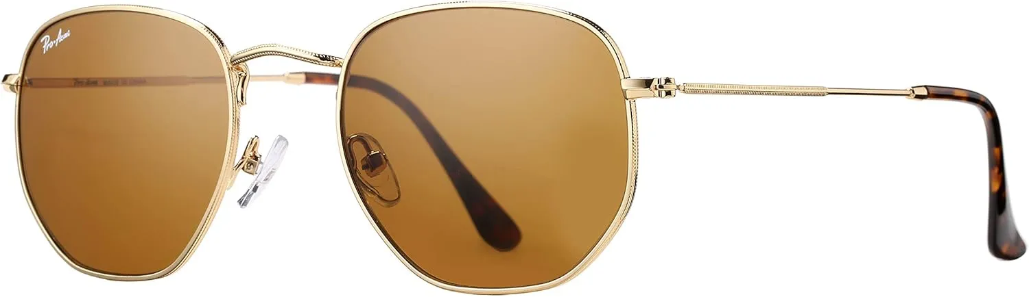 Pro Acme Small Square Sunglasses for Women Men 100% Real Glass Lens Hexagonal Frame