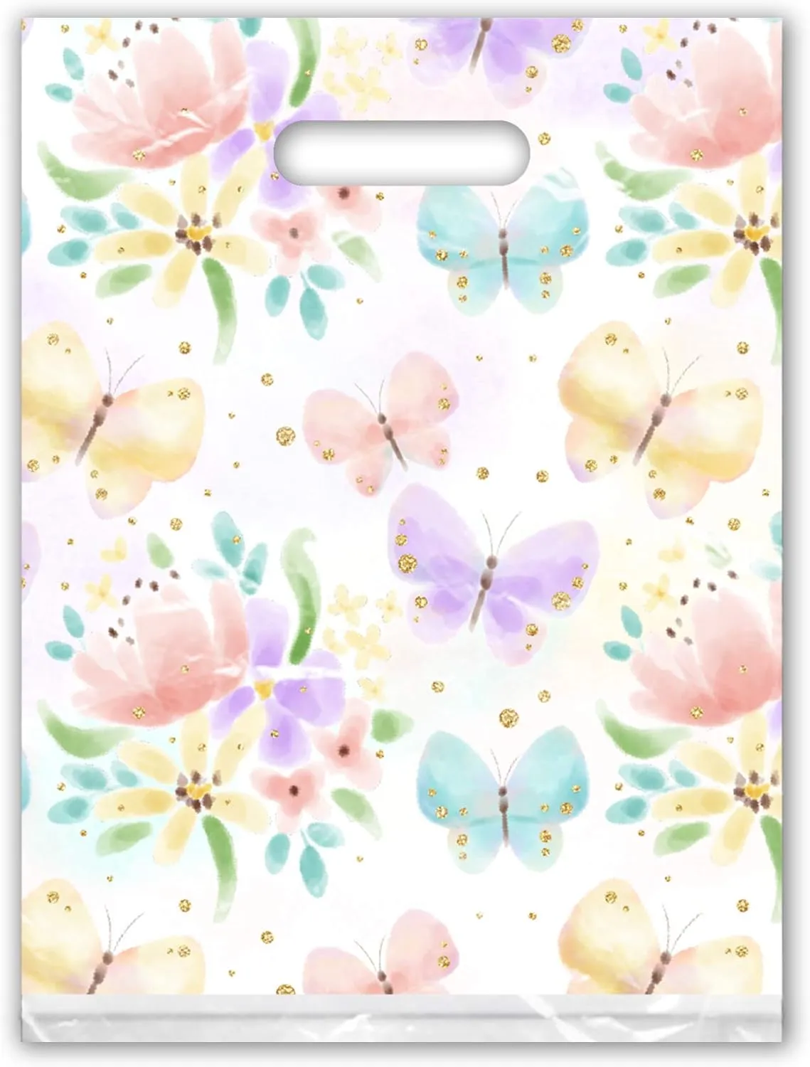 Pro Supply Global 9x12 100 Count Floral Butterfly Designer Retail Boutique Merchandise Bags with Die Cut Handles Premium Printed Shopping Bags For Small Business Shop Owners