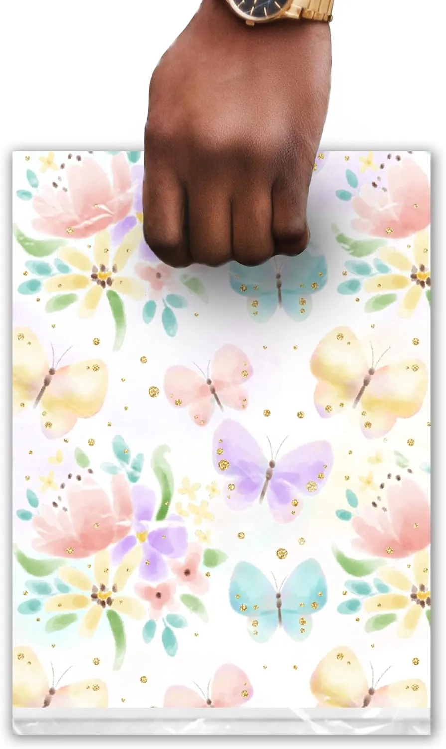 Pro Supply Global 9x12 100 Count Floral Butterfly Designer Retail Boutique Merchandise Bags with Die Cut Handles Premium Printed Shopping Bags For Small Business Shop Owners