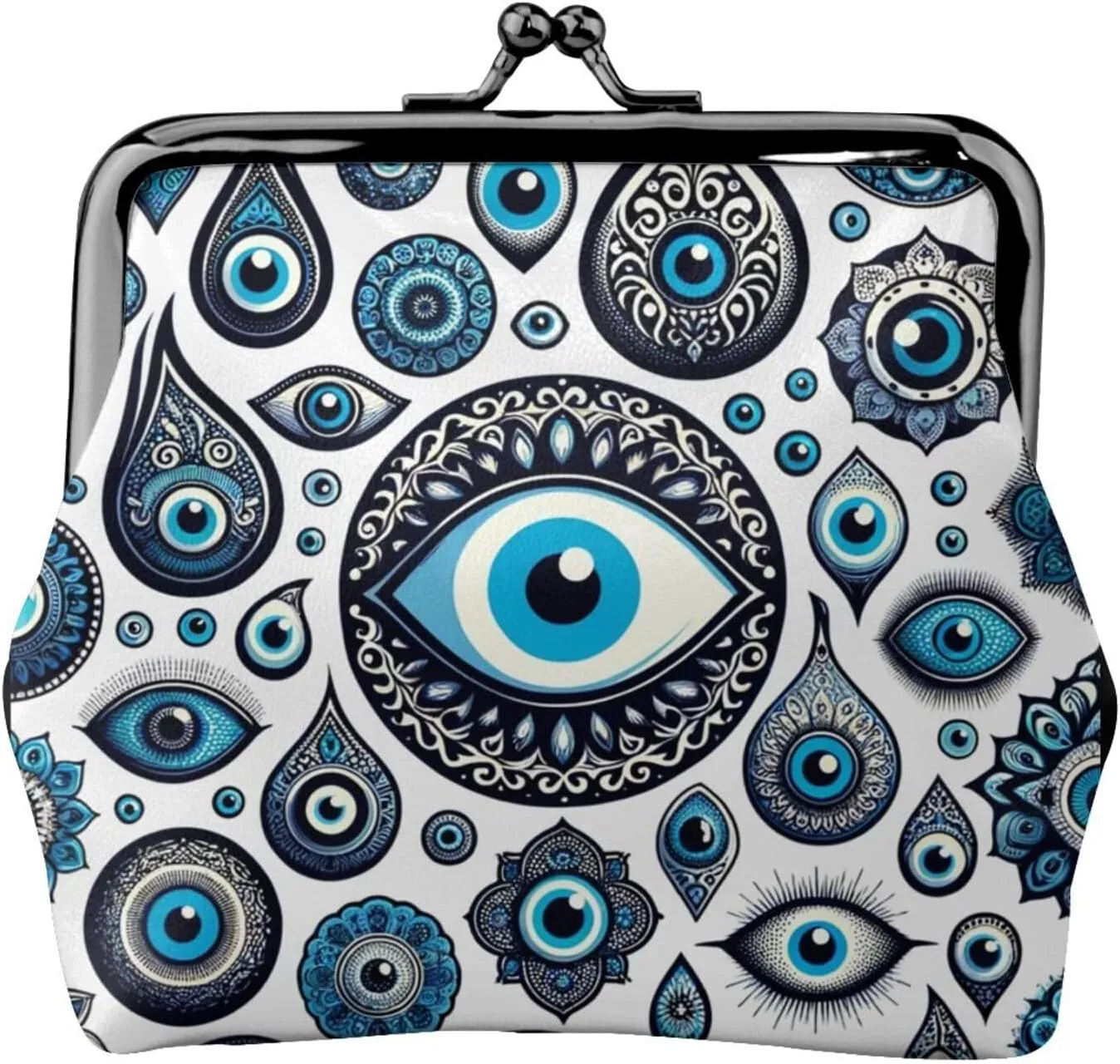 Pu Leather Buckle Coin Purse Turkish-Blue-Evil-Eyes Girls Kiss-Lock Change Purse Wallets