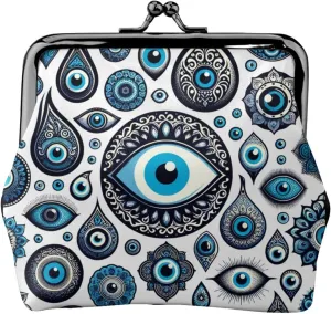 Pu Leather Buckle Coin Purse Turkish-Blue-Evil-Eyes Girls Kiss-Lock Change Purse Wallets