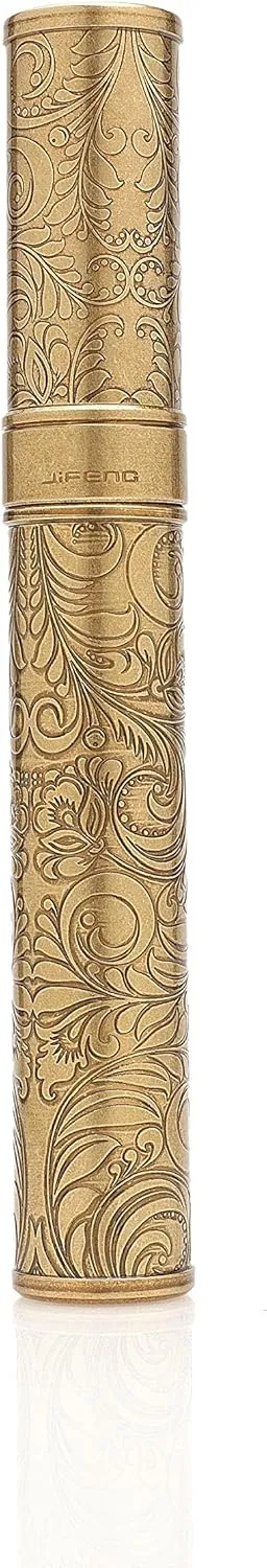 Pure Copper Floral Carving Cigar Holder 100% Airtight in Bronzy with Dust Bag