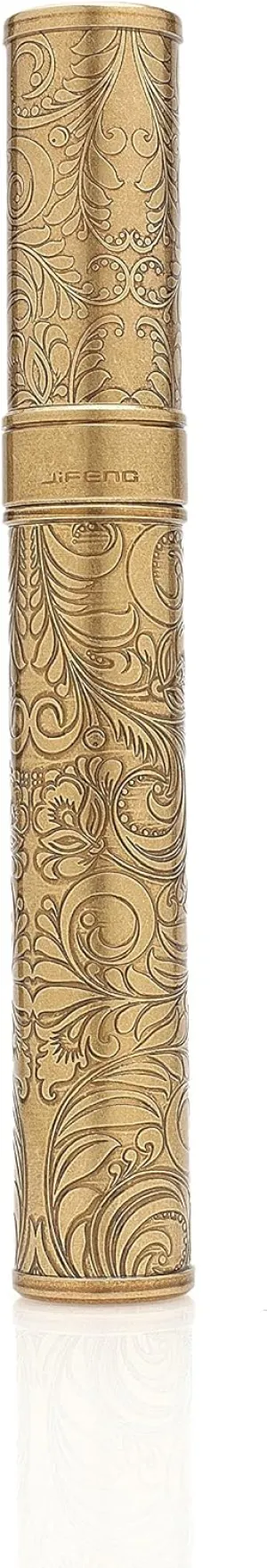 Pure Copper Floral Carving Cigar Holder 100% Airtight in Bronzy with Dust Bag