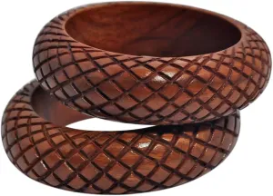 Pure Hands Cutter’s Virtue – Set of 2 Handcrafted Sisoo Wood Bangles, Intricate Carved Design, Satin Wax Finish, Eco-Friendly Jewelry, Bohemian & Minimalist Style | The Wood Cutter Collection