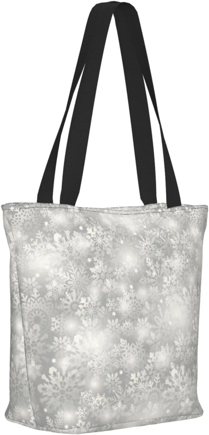 Pure White Snowflake Tote Bag Women Reusable Shopping Bags Shoulder Bag Portable Storage HandBags