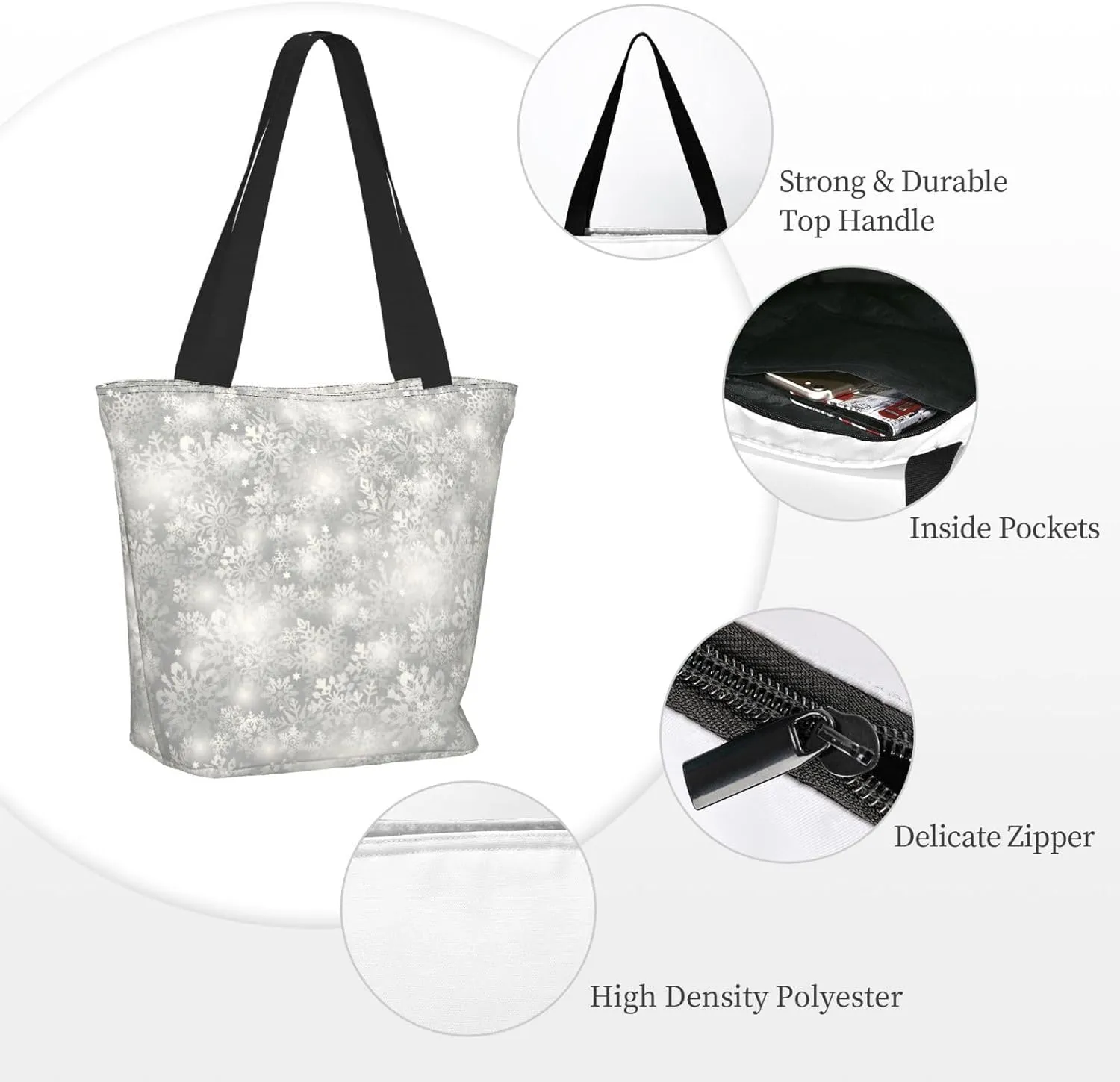 Pure White Snowflake Tote Bag Women Reusable Shopping Bags Shoulder Bag Portable Storage HandBags