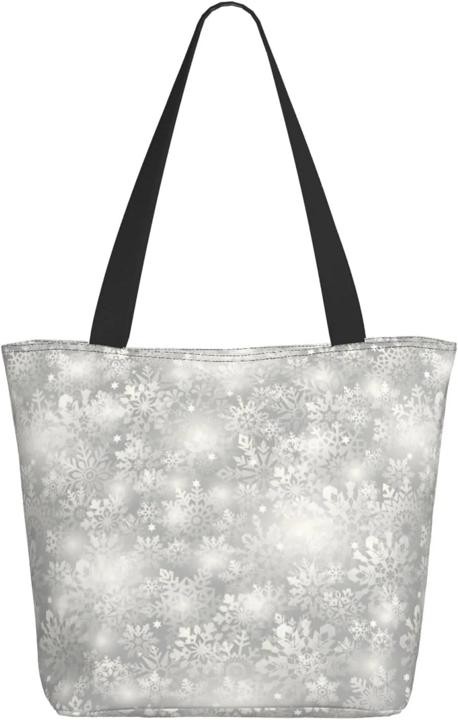 Pure White Snowflake Tote Bag Women Reusable Shopping Bags Shoulder Bag Portable Storage HandBags
