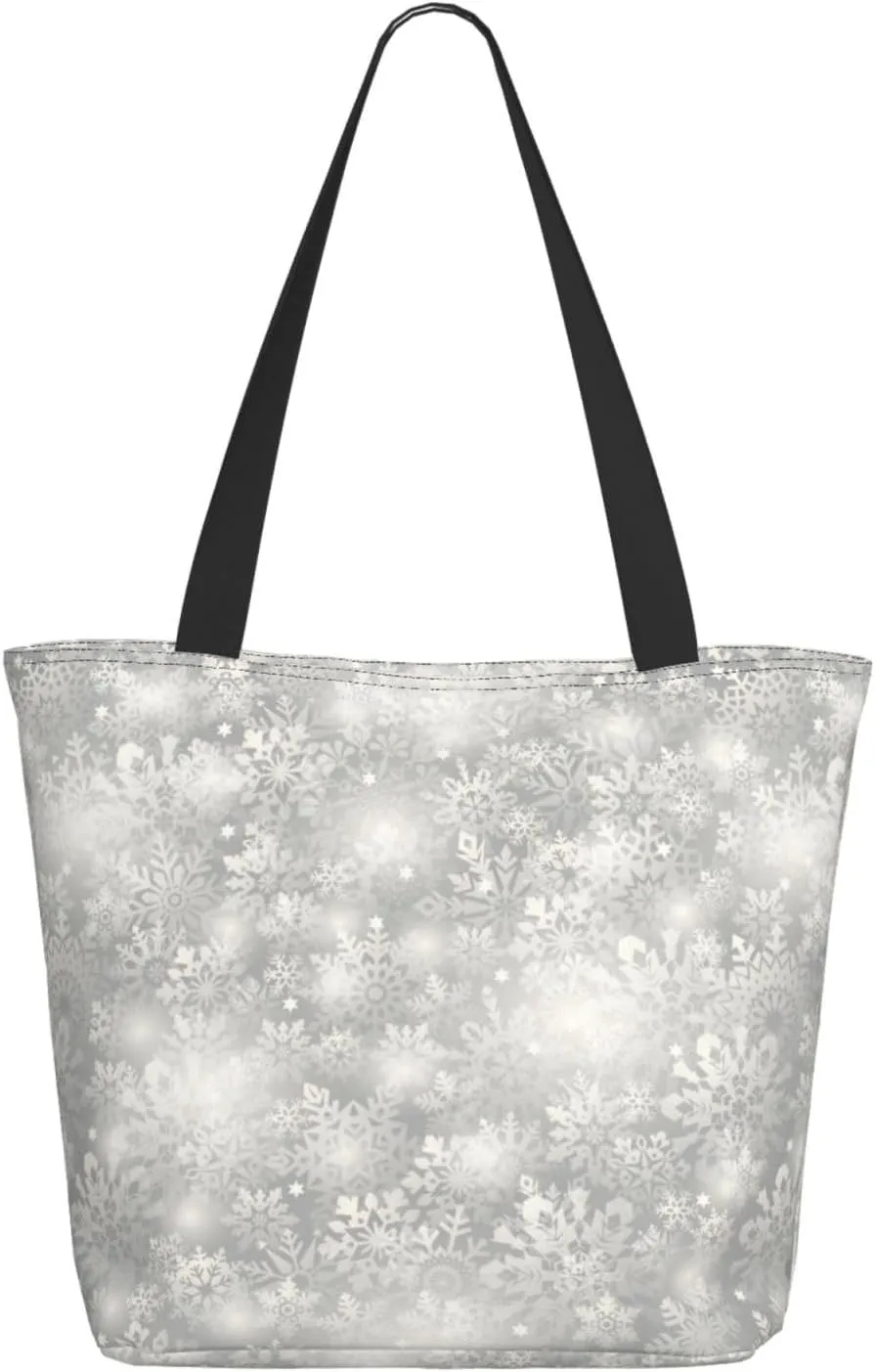 Pure White Snowflake Tote Bag Women Reusable Shopping Bags Shoulder Bag Portable Storage HandBags