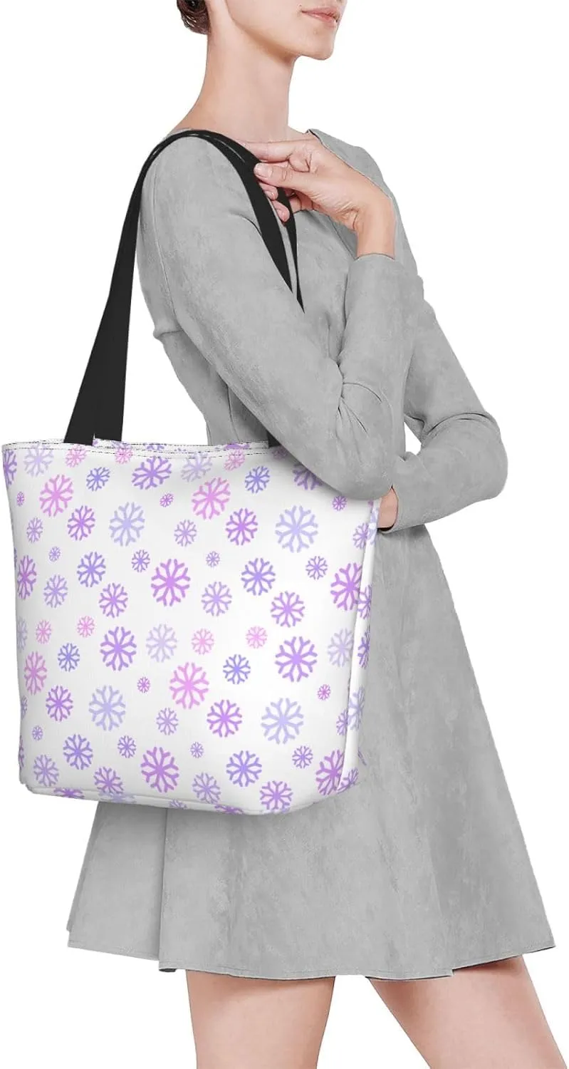 Pure White Snowflake Tote Bag Women Reusable Shopping Bags Shoulder Bag Portable Storage HandBags