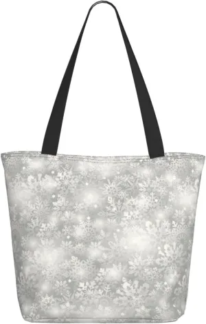 Pure White Snowflake Tote Bag Women Reusable Shopping Bags Shoulder Bag Portable Storage HandBags