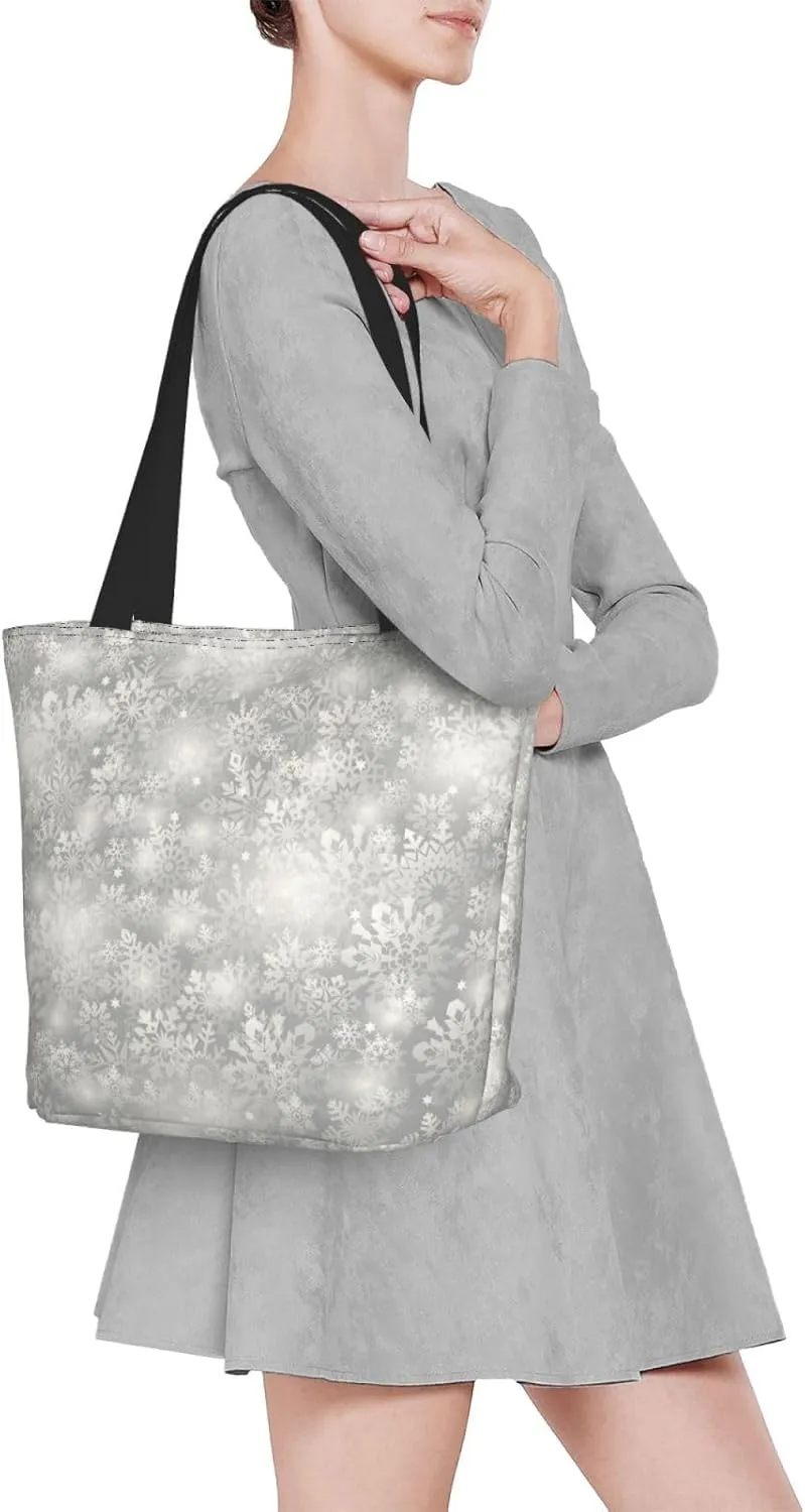 Pure White Snowflake Tote Bag Women Reusable Shopping Bags Shoulder Bag Portable Storage HandBags