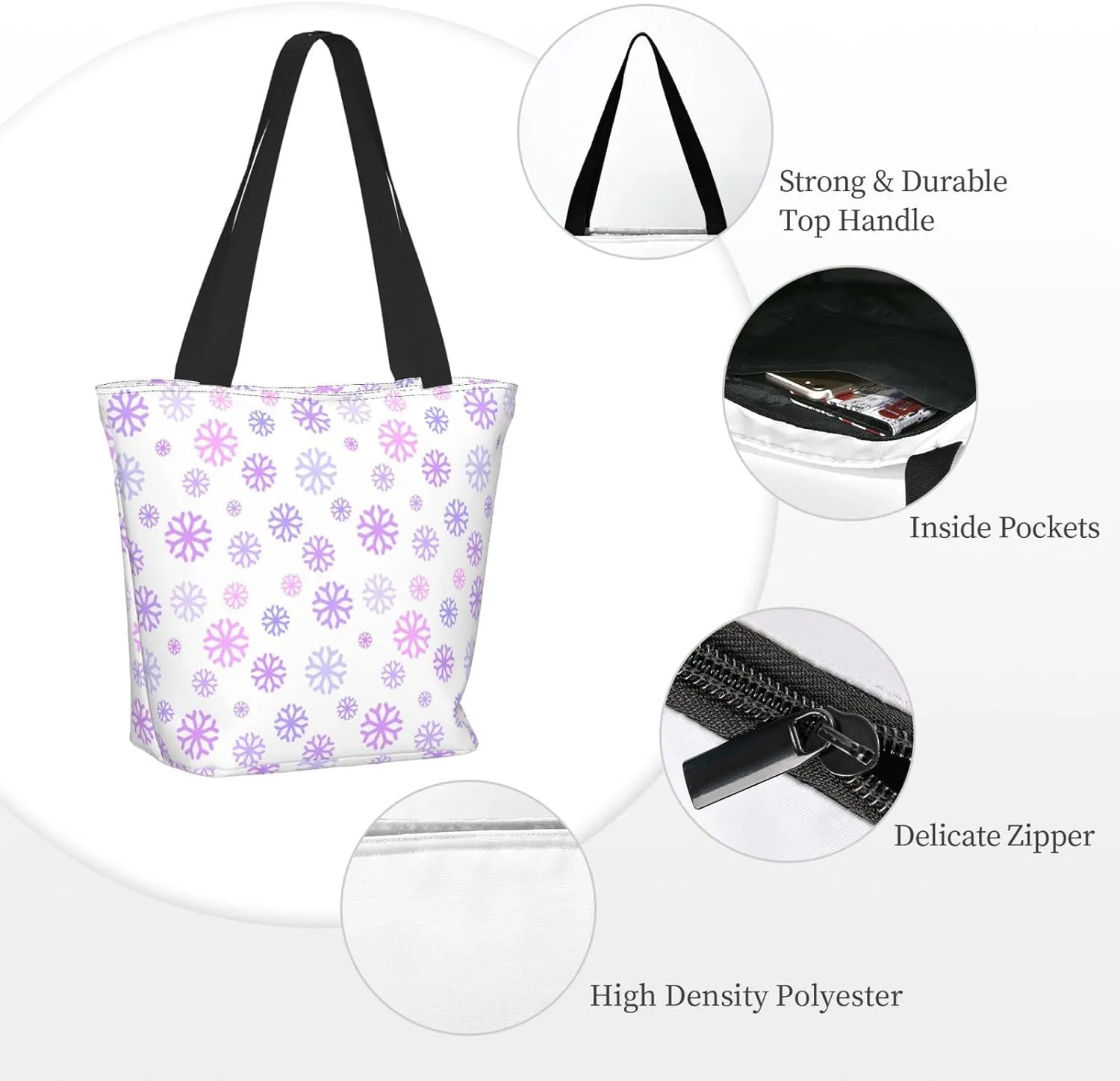 Pure White Snowflake Tote Bag Women Reusable Shopping Bags Shoulder Bag Portable Storage HandBags