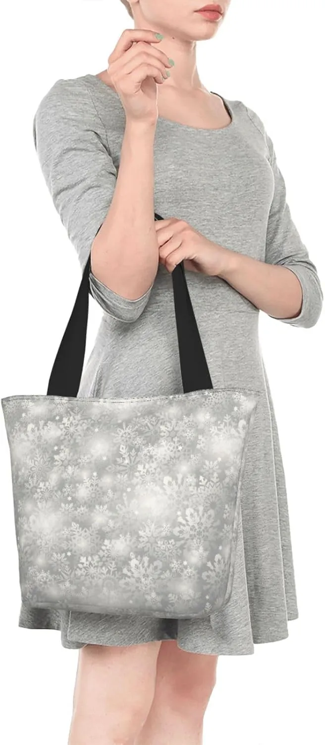 Pure White Snowflake Tote Bag Women Reusable Shopping Bags Shoulder Bag Portable Storage HandBags