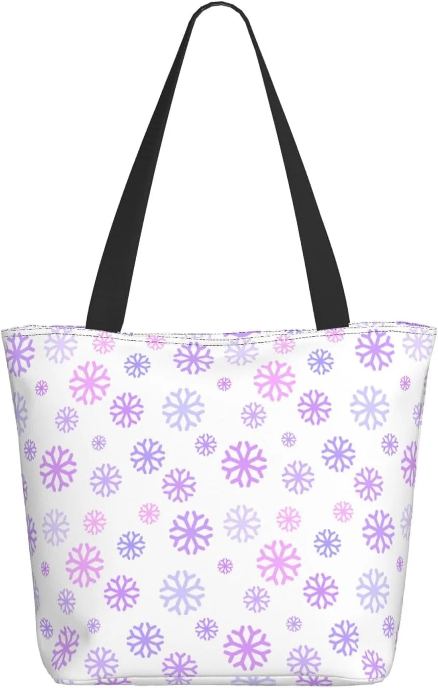 Pure White Snowflake Tote Bag Women Reusable Shopping Bags Shoulder Bag Portable Storage HandBags