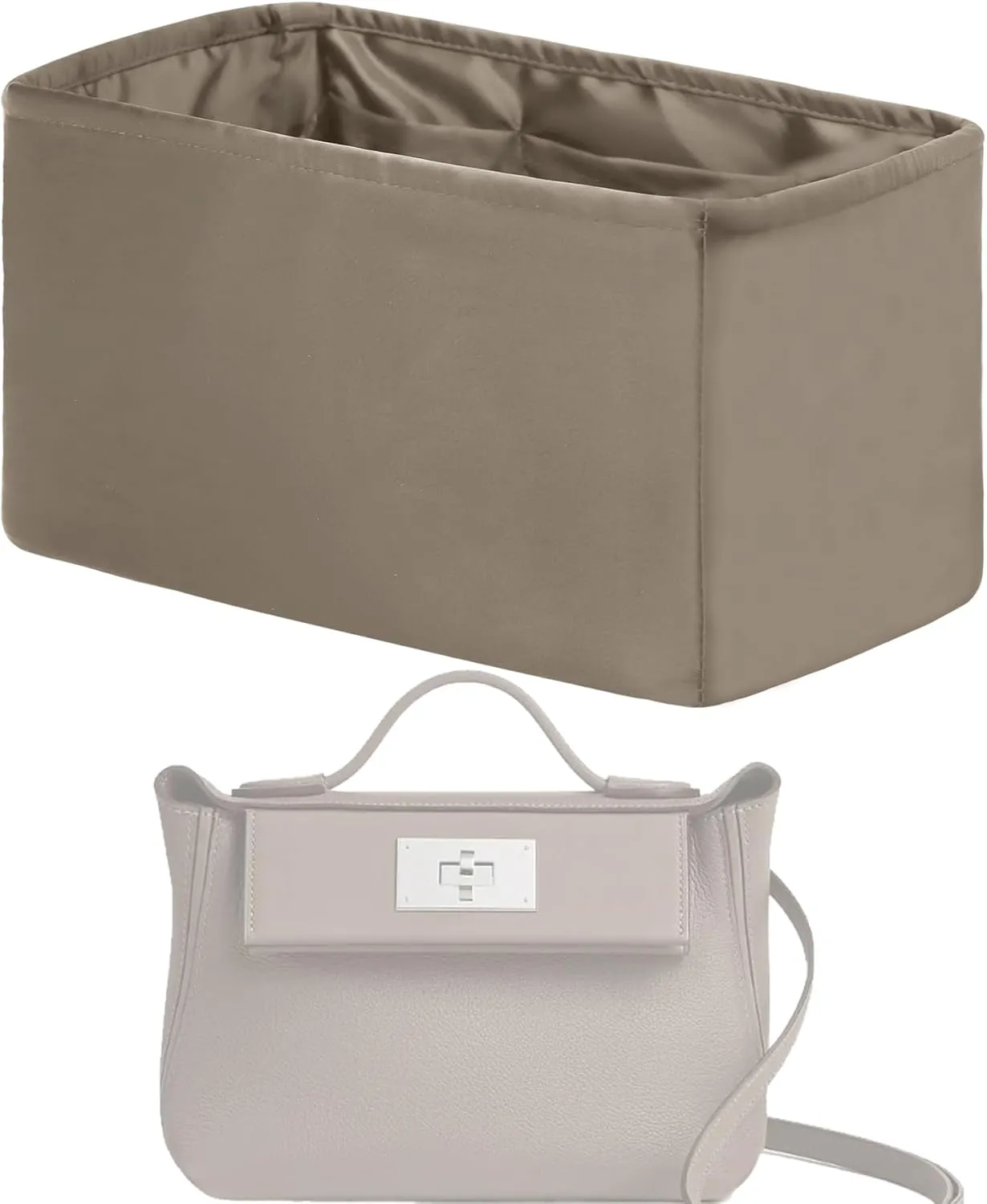 Purse Handbag Silky Organizer Insert Keep Bag Shape Fits Kelly 24/24 mini/29/35 bags, Luxury Handbag Tote Lightweight Sturdy(24/24-mini,Cris tourterelle)