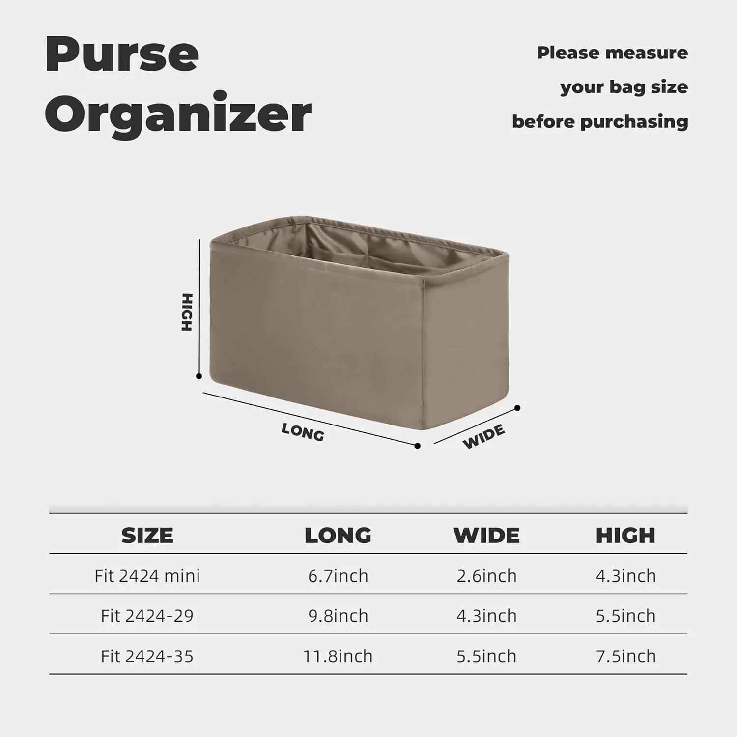Purse Handbag Silky Organizer Insert Keep Bag Shape Fits Kelly 24/24 mini/29/35 bags, Luxury Handbag Tote Lightweight Sturdy(24/24-mini,Cris tourterelle)