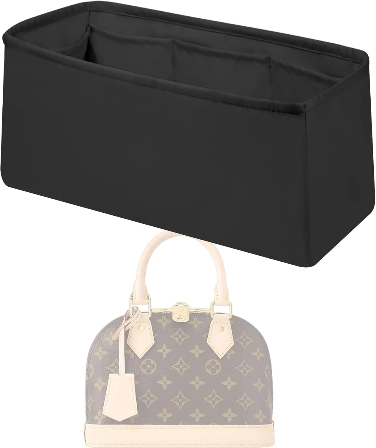 Purse Handbag Silky Organizer Insert Keep Bag Shape Fits LV Alma BB/PM/MM bags, Luxury Handbag Tote Lightweight Sturdy(Alma PM,Black)
