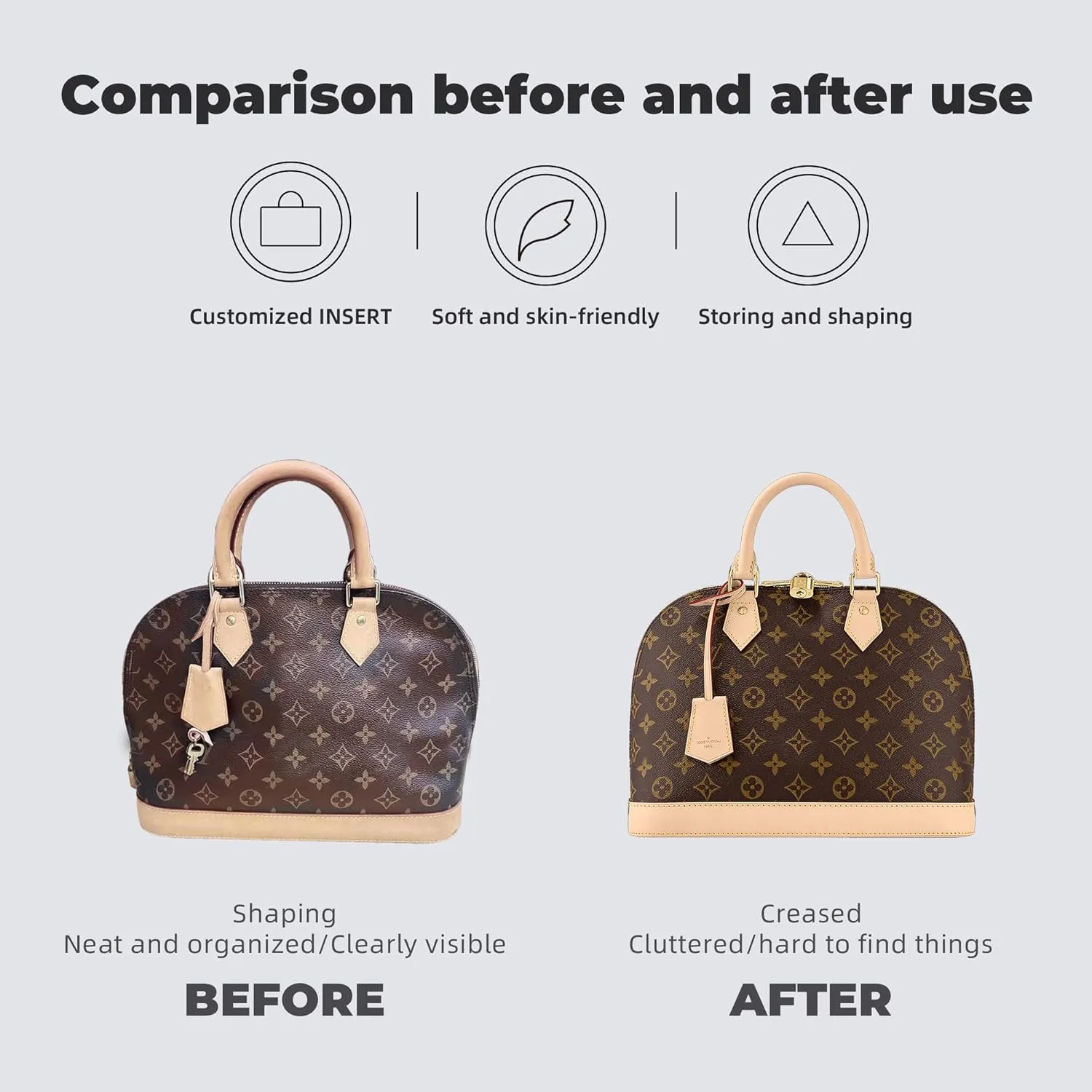 Purse Handbag Silky Organizer Insert Keep Bag Shape Fits LV Alma BB/PM/MM bags, Luxury Handbag Tote Lightweight Sturdy(Alma PM,Black)