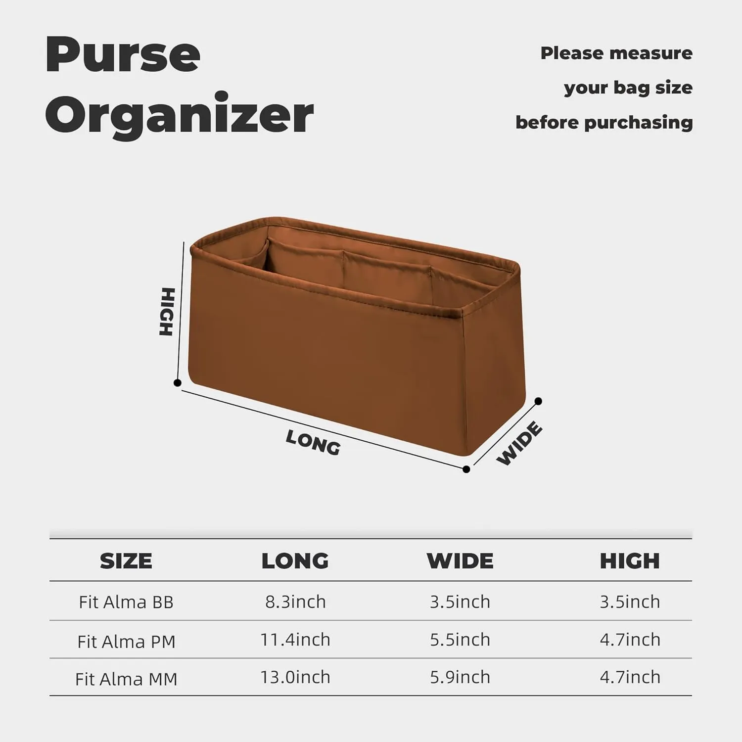 Purse Handbag Silky Organizer Insert Keep Bag Shape Fits LV Alma BB/PM/MM bags, Luxury Handbag Tote Lightweight Sturdy(Alma PM,Gold)