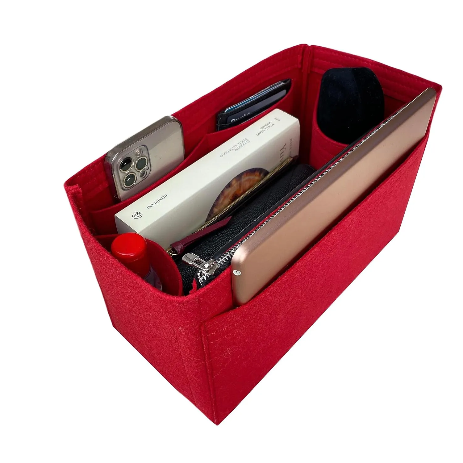 Purse Organizer for Neverfull BB with zipper, Lv Neverfull BB Bag Organizer, Neverfull BB Insert Handmade Snug Sturdy Felt with Gold Zipper (For Neverfull GM, Red)
