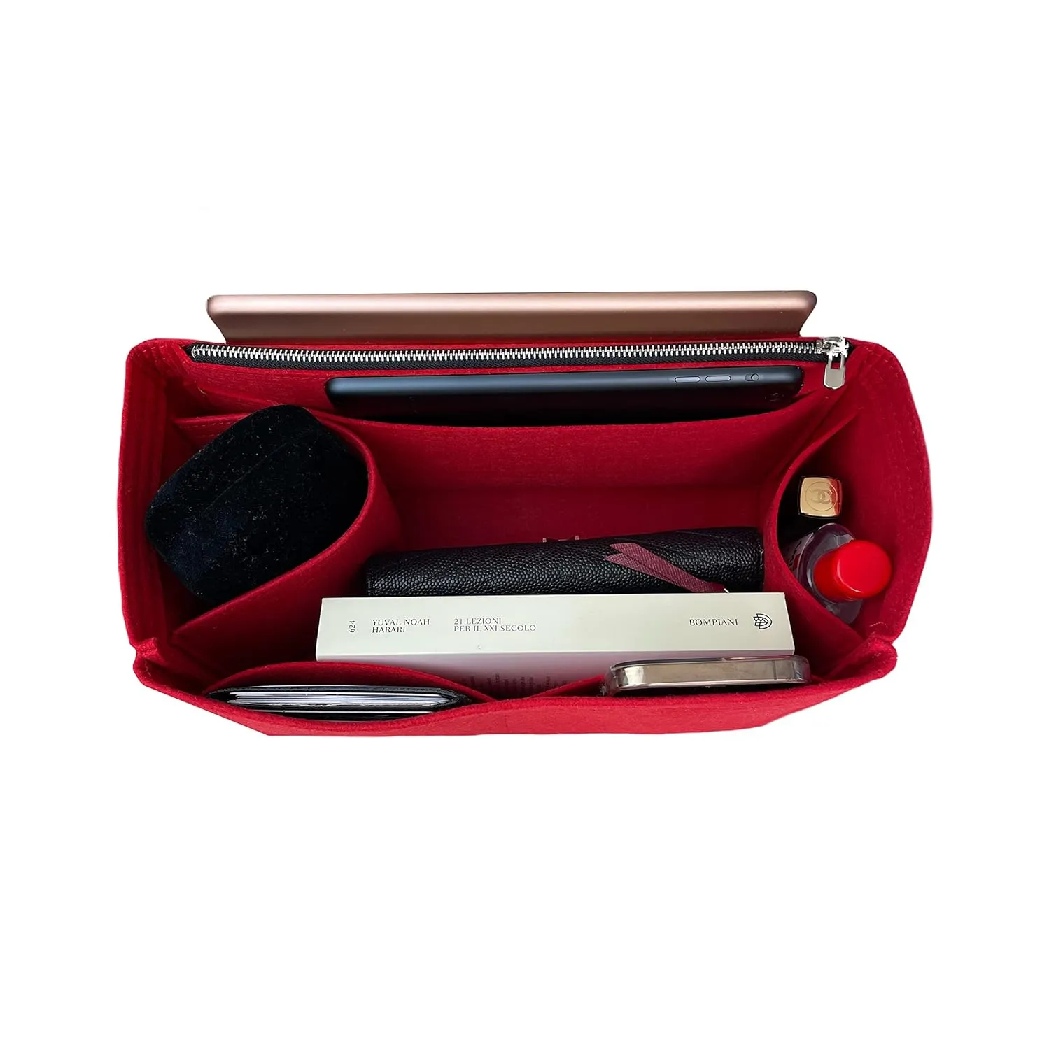 Purse Organizer for Neverfull BB with zipper, Lv Neverfull BB Bag Organizer, Neverfull BB Insert Handmade Snug Sturdy Felt with Gold Zipper (For Neverfull GM, Red)