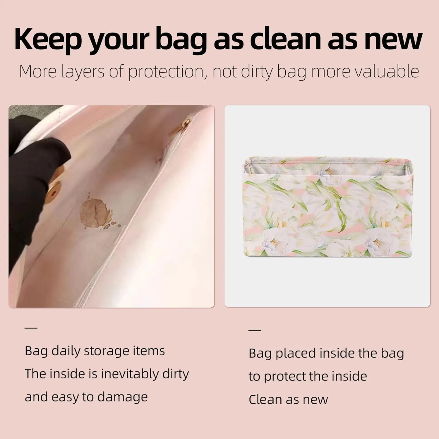 Purse Organizer Insert Fits Chanel Woc bags, Lightweight Bag Shaper for Women Luxury Handbag Tote, Soft Inner Bag (Chanel Woc, French Tulips)