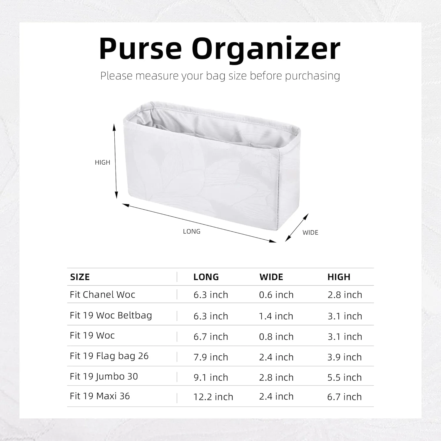 Purse Organizer Insert Fits Chanel Woc bags, Lightweight Bag Shaper for Women Luxury Handbag Tote, Soft Inner Bag (Chanel Woc, Snowflake)