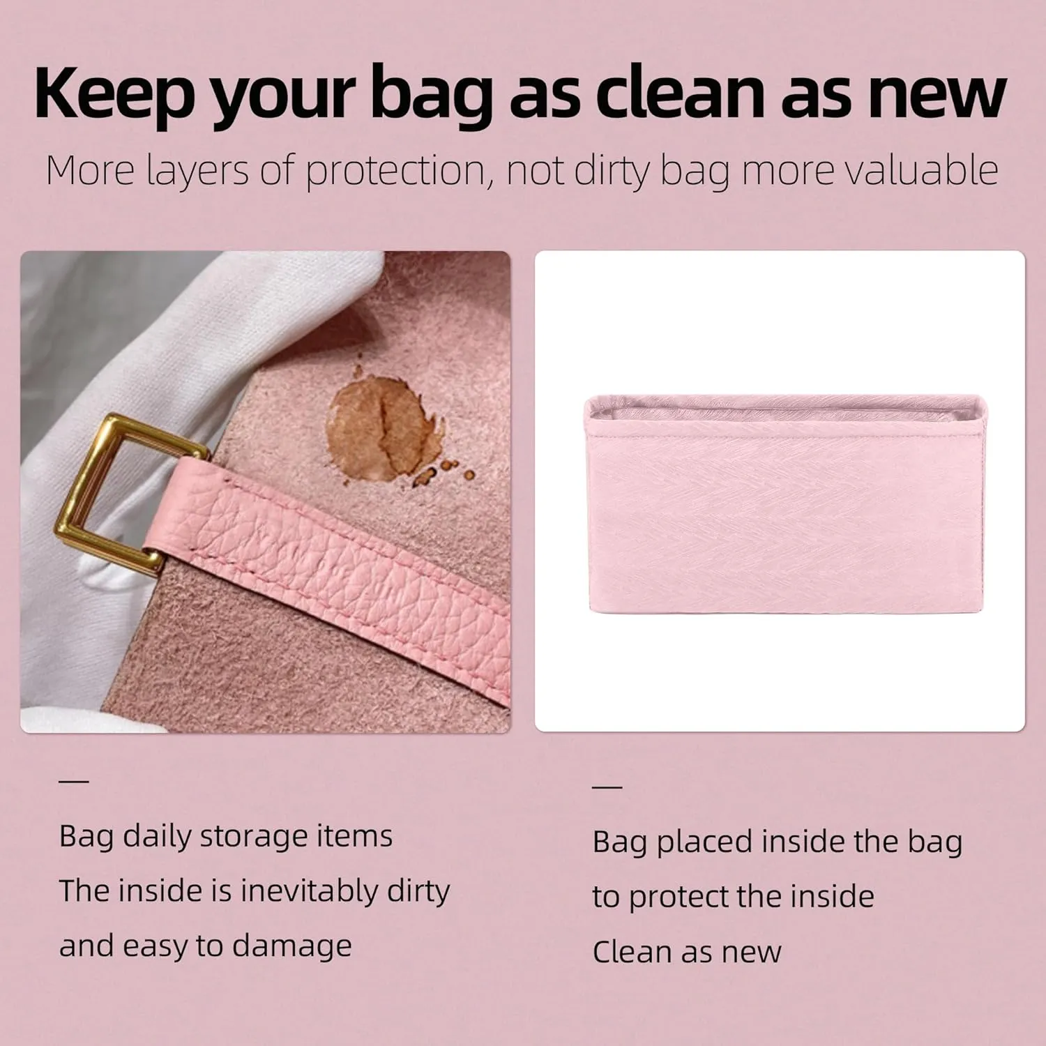 Purse Organizer Insert Fits Extra Pocket L19/L27, Lightweight Bag Shaper for Women Luxury Handbag Tote, Soft Inner Bag(L19,Pink)