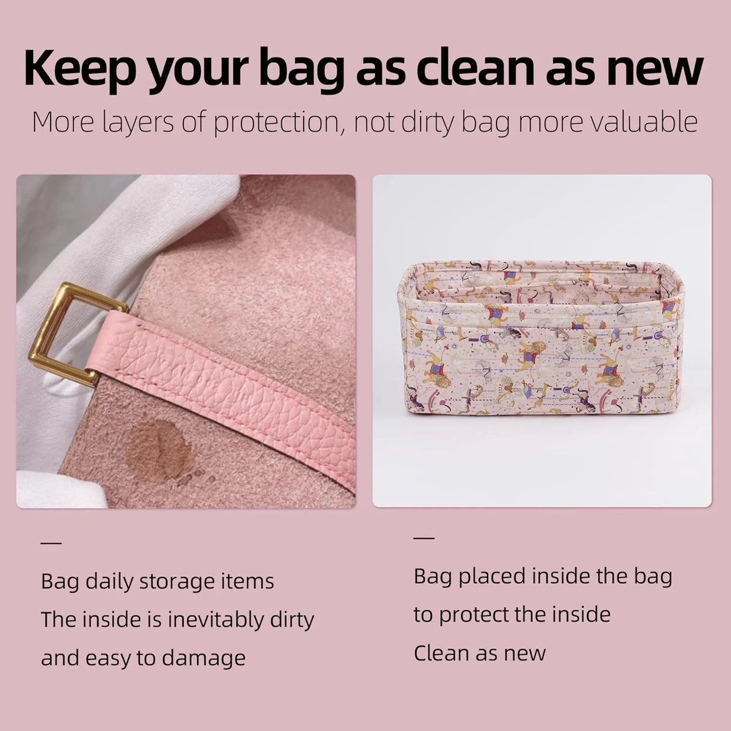 Purse Organizer Insert fits Kelly24/24 mini/29/35 bags, Lightweight Bag organizer for Women Luxury Handbag Tote, Soft Inner Bag (24/24-mini, Circus(Pink))