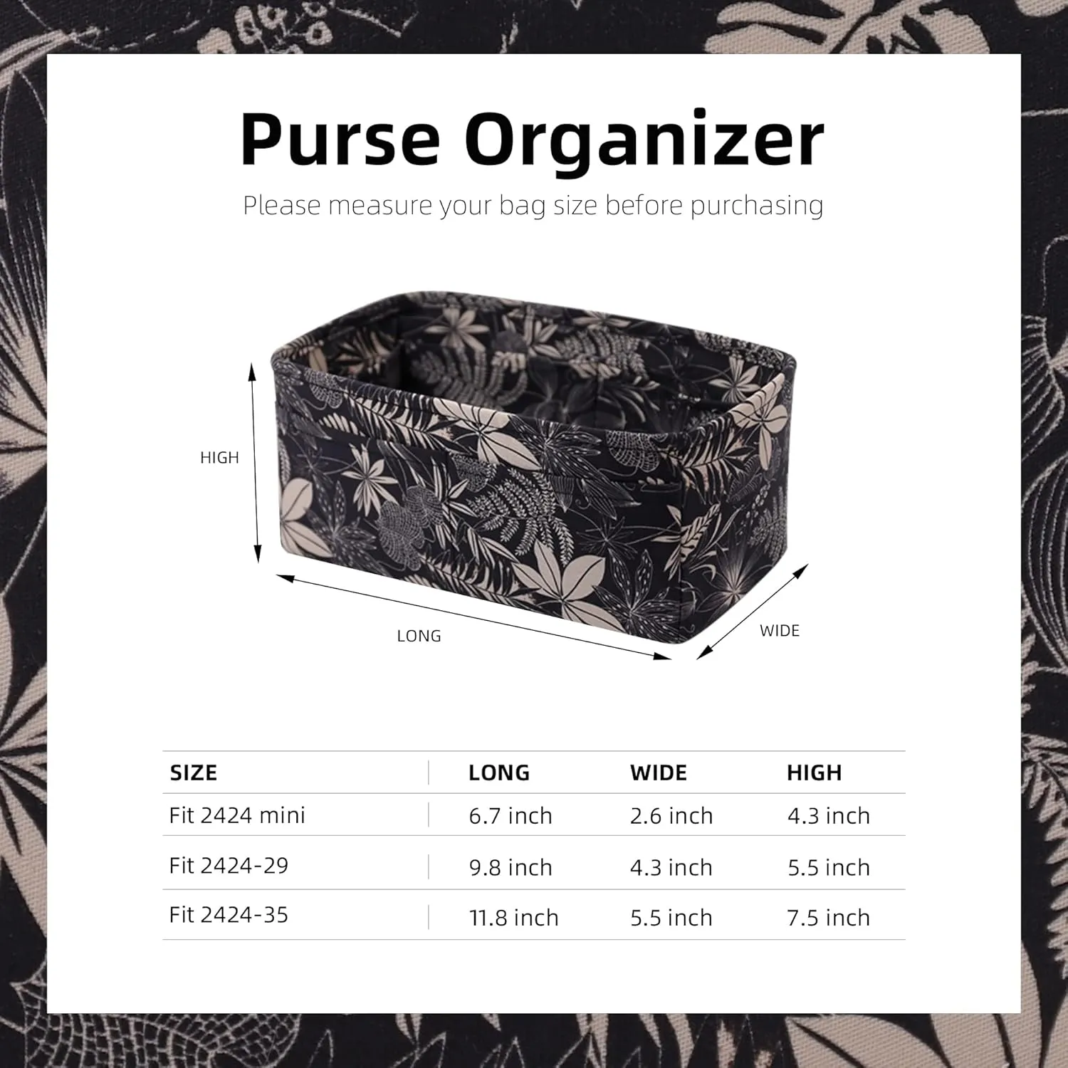 Purse Organizer Insert fits Kelly24/24 mini/29/35 bags, Lightweight Bag organizer for Women Luxury Handbag Tote, Soft Inner Bag (24/24-mini, Dark Fragrance)
