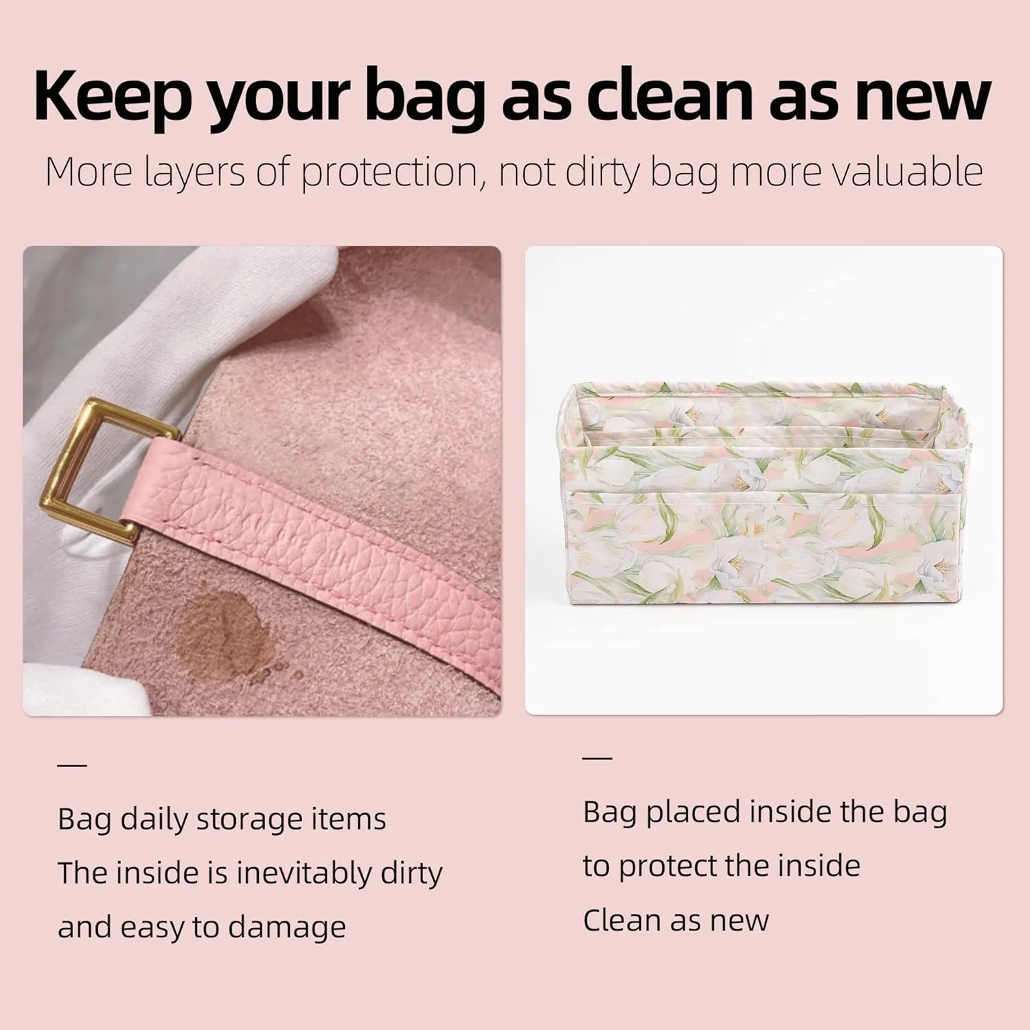 Purse Organizer Insert Fits Lindy 19/26/30/34 bags, Lightweight Bag Shaper Liner for Women Luxury Handbag Tote, Soft Inner Bag (LD26, French Tulips)