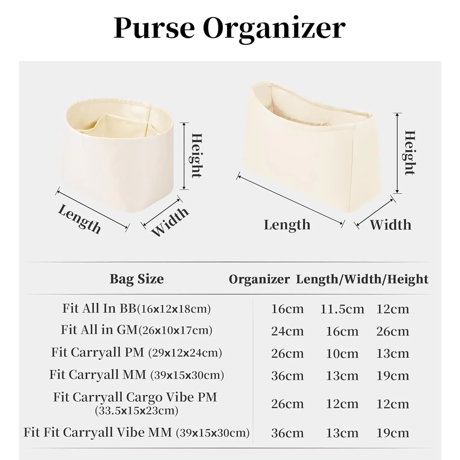Purse Organizer Insert for All In/CarryAll/Cargo Vibe, Satin Handbag Organizer for LV Bag, Purse Essentials for Women Designer Handbags, Multiple Pockets Storage Bags (Craie, CarryAll Cargo Vibe PM)