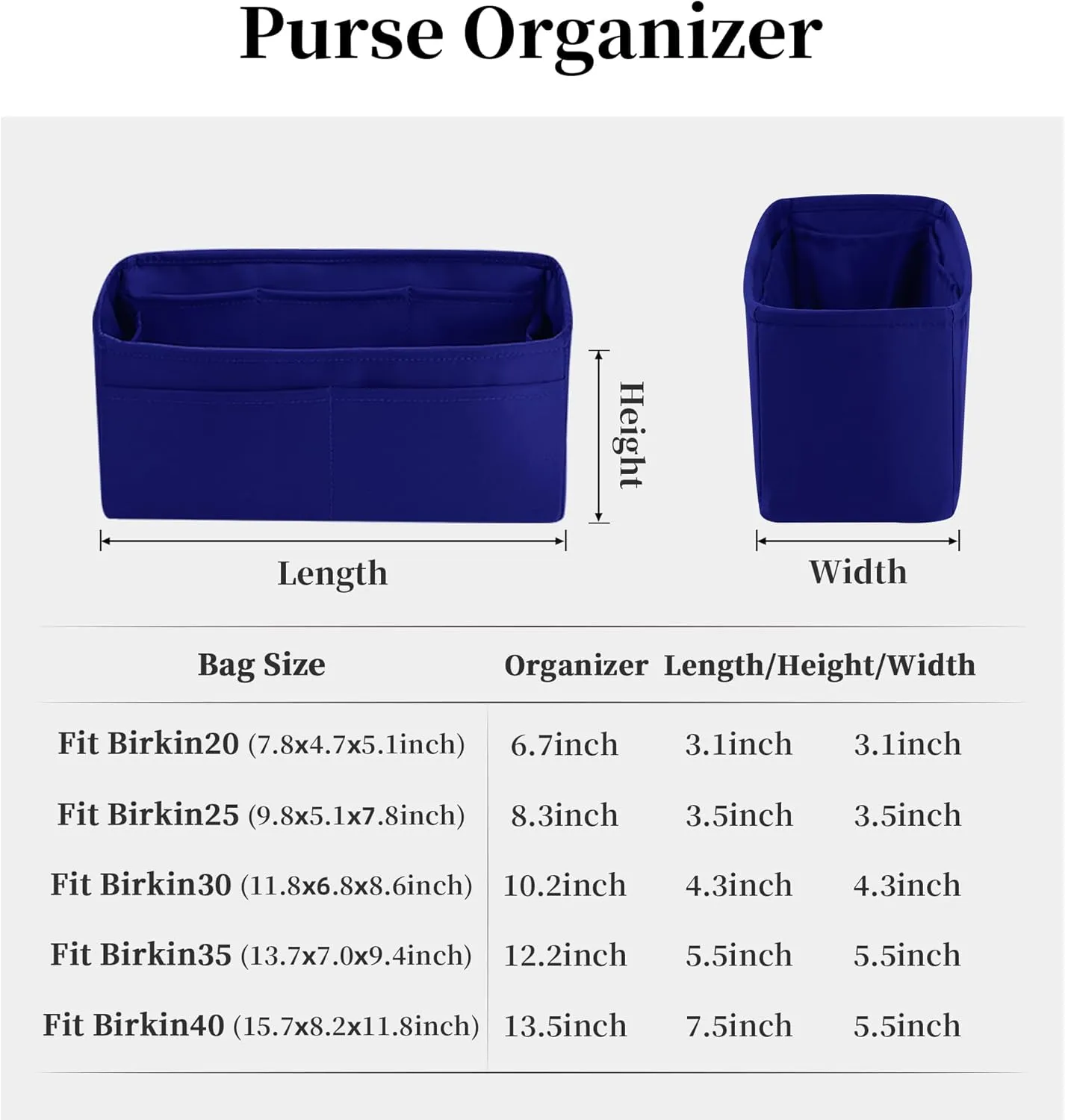 Purse Organizer Insert for Birkin 25/30/35/40, Satin Bag Insert Compatible with Hermes, Lightweight and Soft Touch Inner Bag for Women Luxury Handbags, Multicolor Options(Blue electric, BK25 Sellier)