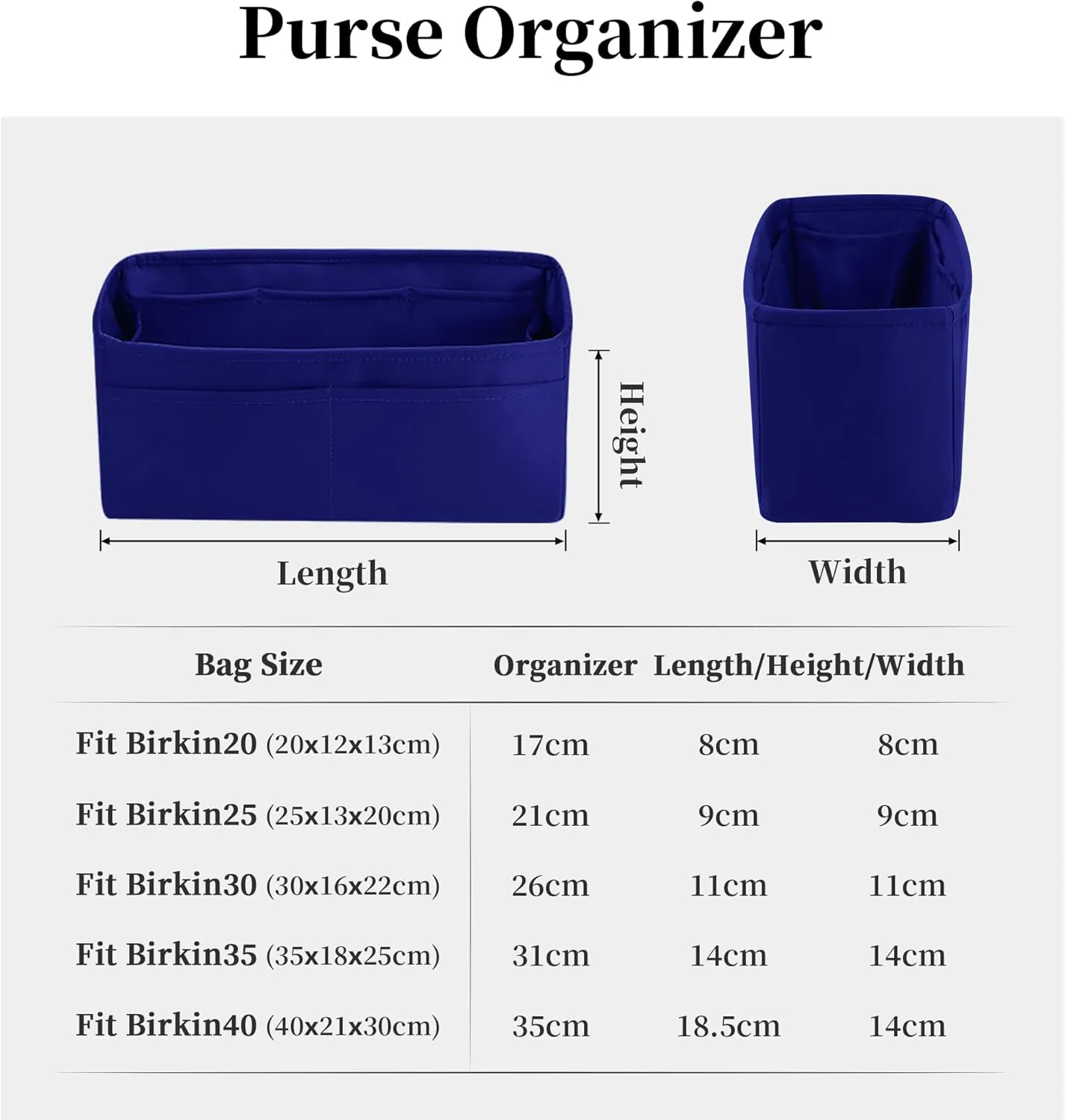 Purse Organizer Insert for Birkin 25/30/35/40, Satin Bag Insert Compatible with Hermes, Lightweight and Soft Touch Inner Bag for Women Luxury Handbags, Multicolor Options(Blue electric, BK25 Sellier)