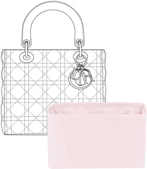 Purse Organizer Insert for Dior Lady Medium Bags,Pink,Luxury Bags Storage with Silk, Lightweight Shaper for Daily Use, Pockets Large Capacity.