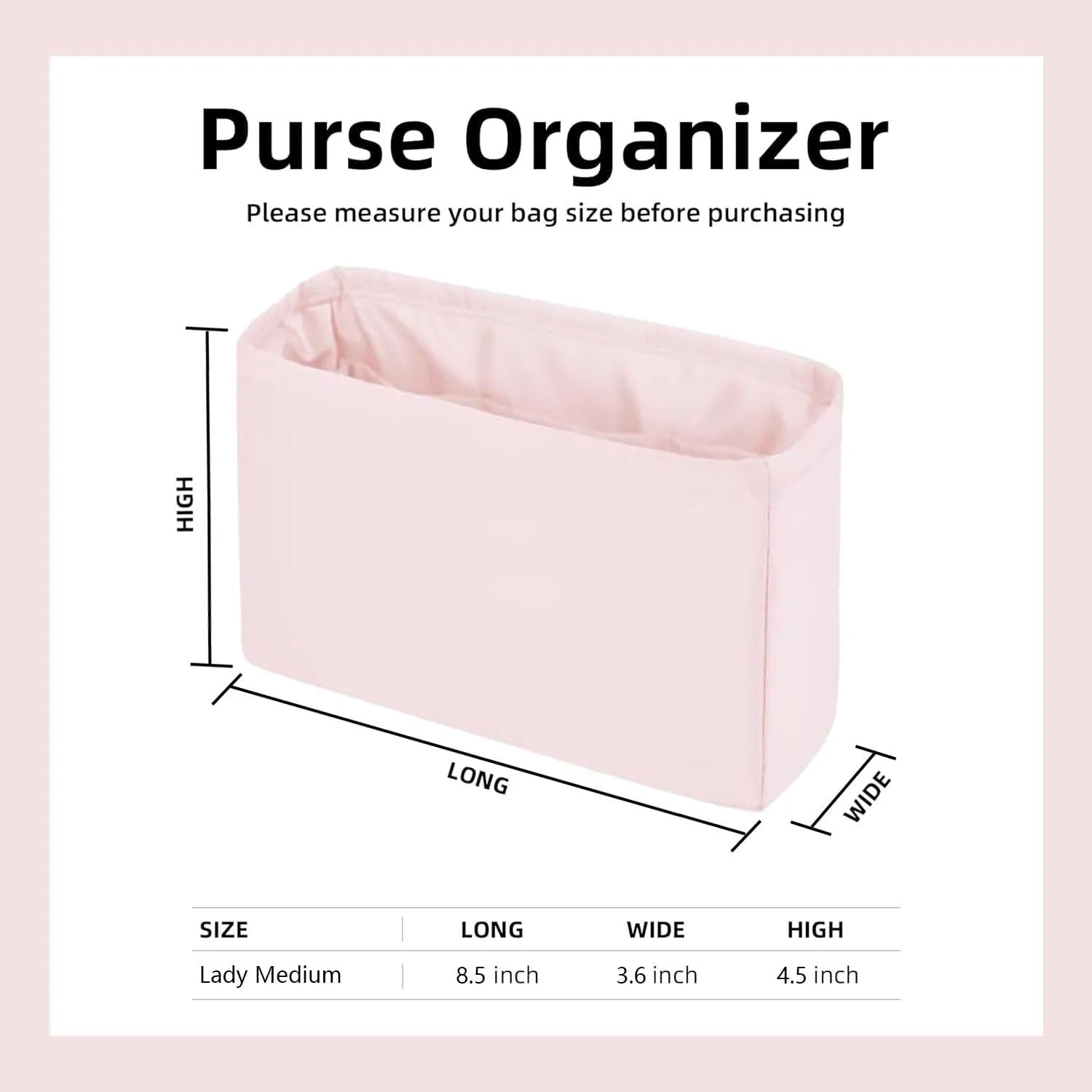 Purse Organizer Insert for Dior Lady Medium Bags,Pink,Luxury Bags Storage with Silk, Lightweight Shaper for Daily Use, Pockets Large Capacity.